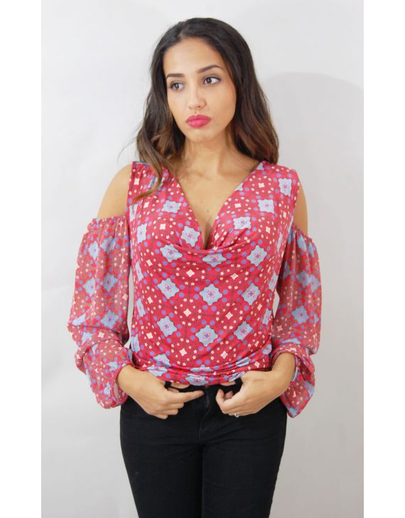 Graphic printed red blouse