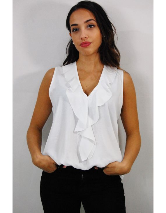 White blouse with veiled collar